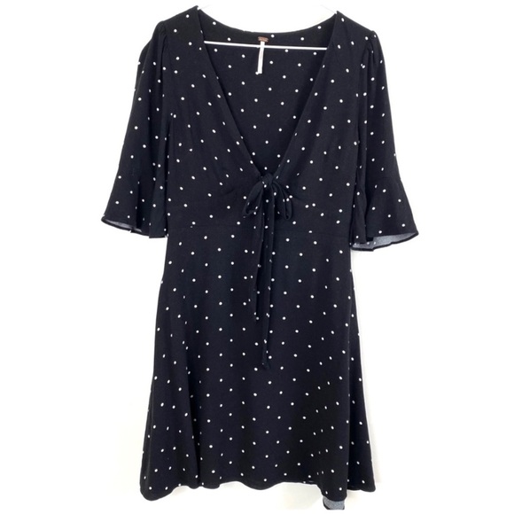 Free People Polka Dots Skater Mini Dress in Black with White Dots - Picture 3 of 8